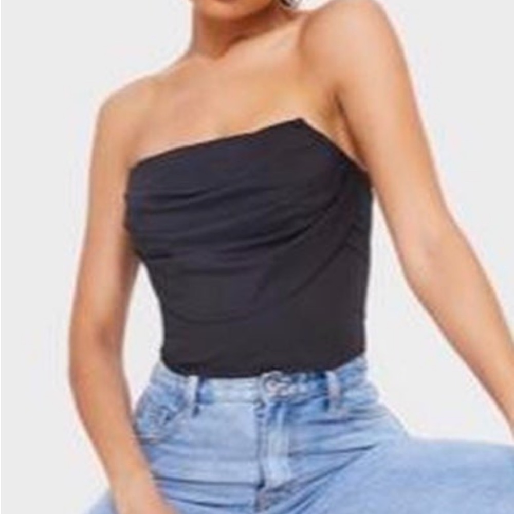 black PRETTYLITTLETHING corset style strapless top xs 2